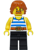 LEGO cas556 Blacksmith - White Tank Top with Blue Stripes, Black Legs, Dark Orange Hair