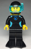LEGO cty0959 Diver, Female, Black Flippers and Wetsuit with Blue Logo, Yellow Scuba Tank